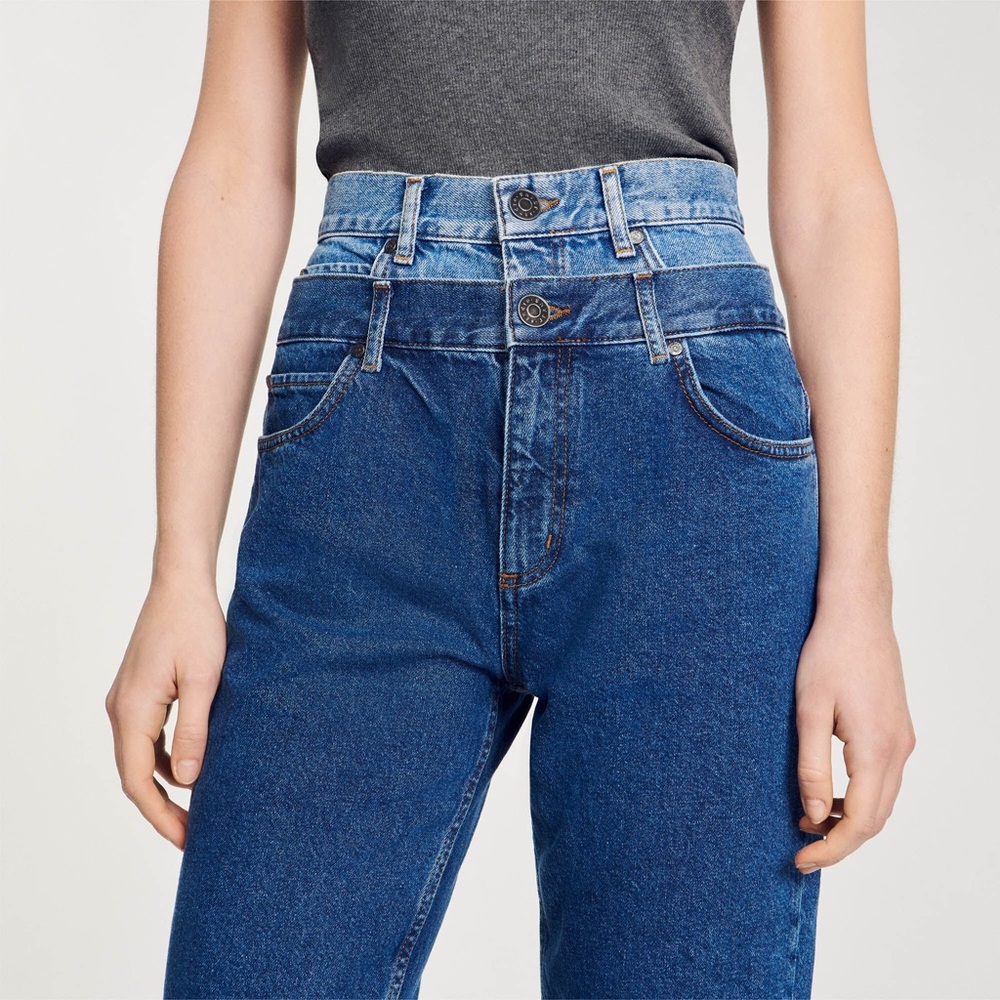 Sandro TROMPE L'ŒIL Mom Jeans Double Waist Layer Size 36
